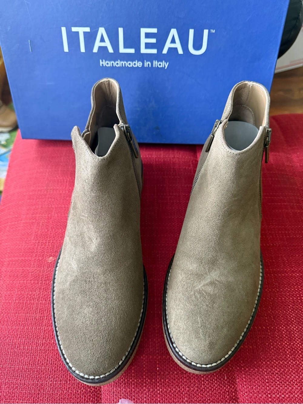 ITALEAU Men's Taupe Suede Chukka Zip Boots 36.5